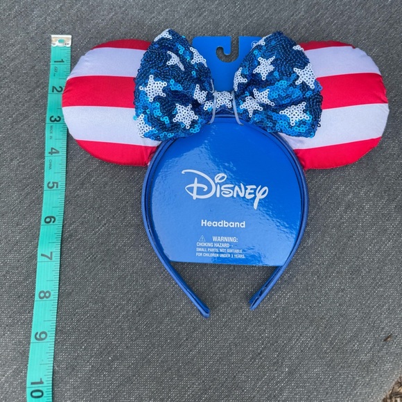 Disney Minnie Mouse Red and White Striped Headband wirh blue glitter& stars ❤️🤍💙 - Picture 4 of 4